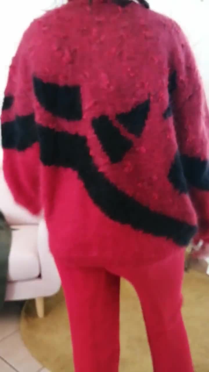 Vintage Handmade Mohair Thick Knit Sweater / 80's Mohair Red