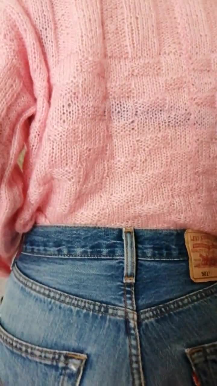 Vintage Mohair Pink Cardigan / 80's Knit Baby Pink Sweater
