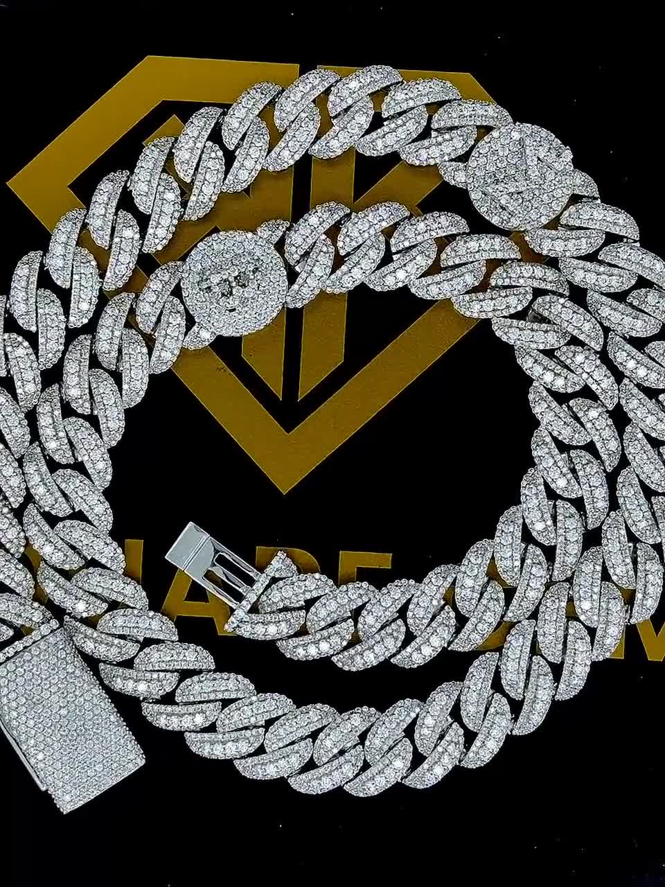 13mm Moissanite Diamond Miami Cuban Link Chain: 925 Sterling