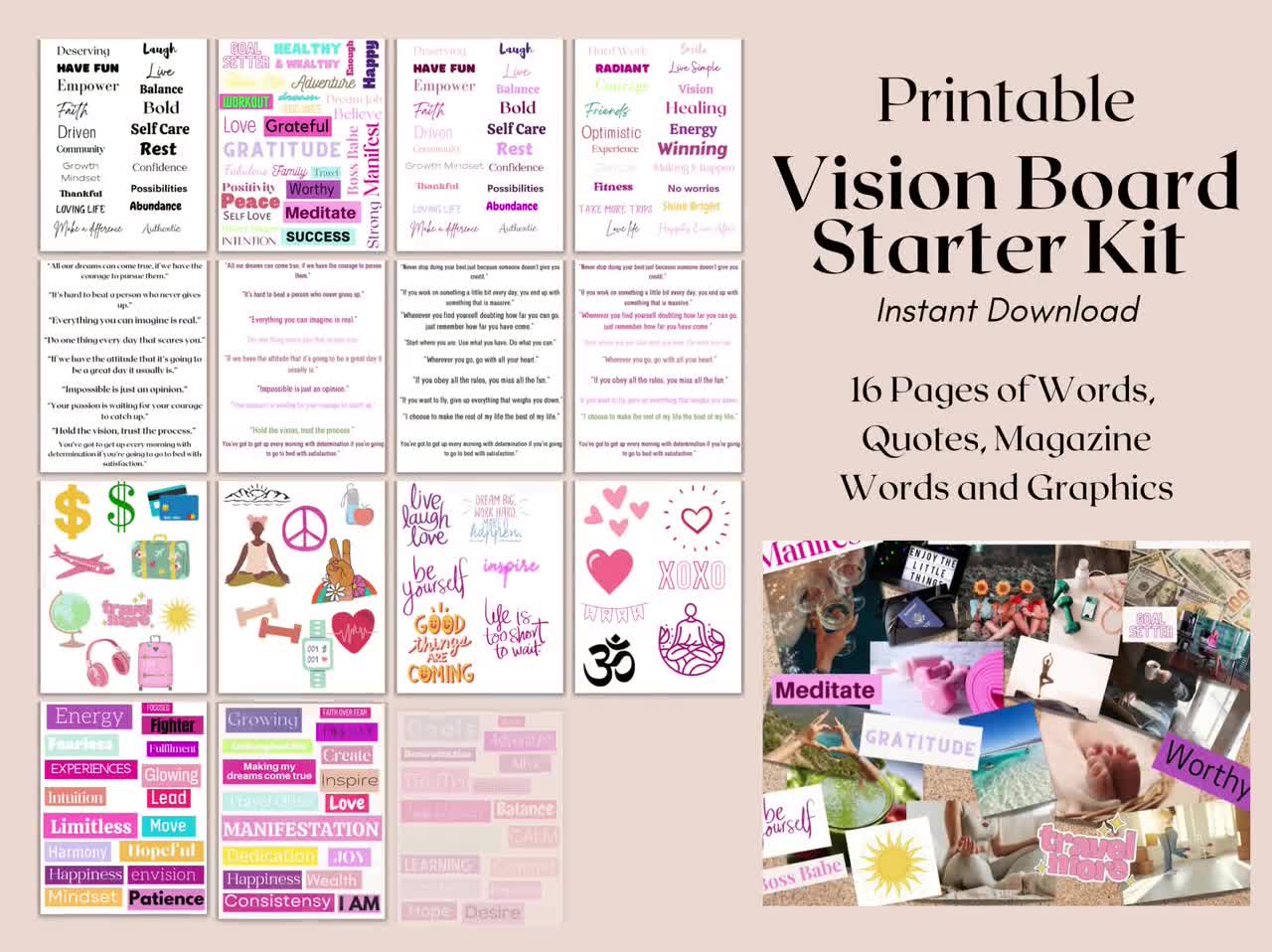 Vision Board Kit, Vision Board Printables, Vision Board Template, Vision  Board 