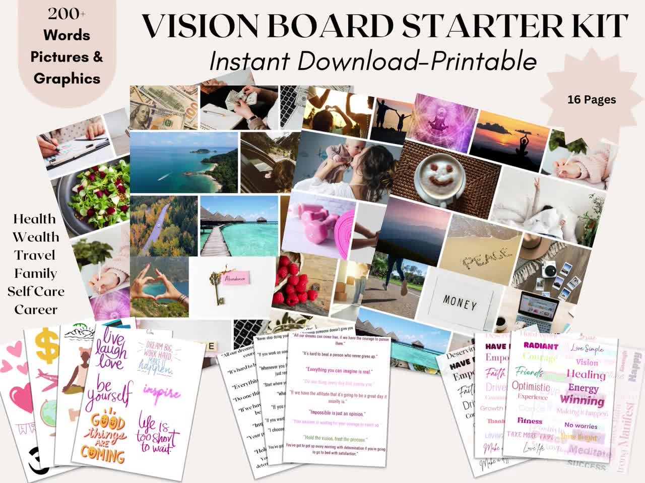 Vision Board Kit, Vision Board Printables, Vision Board Template, Vision  Board 