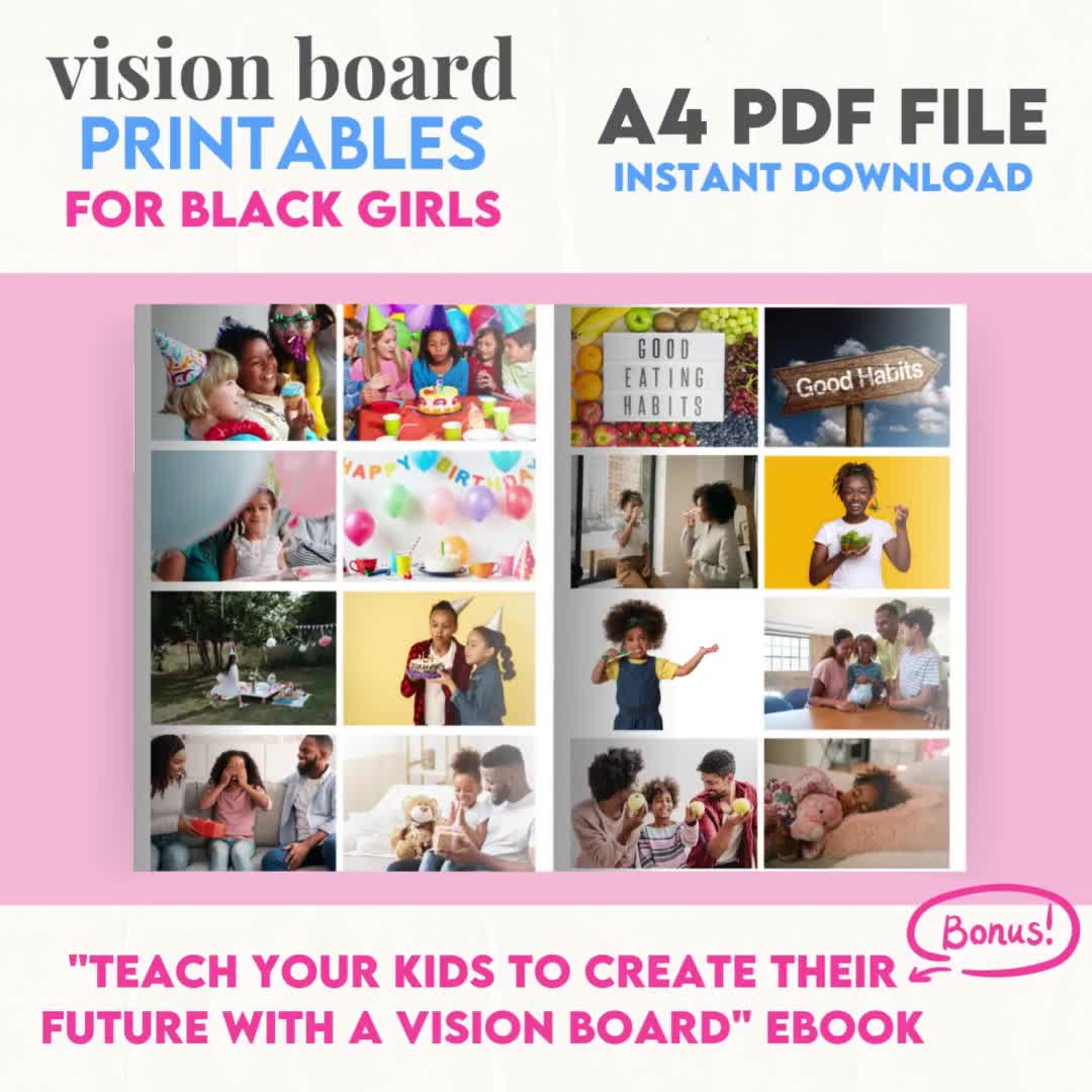 Vision Board Clip Art Book For Black Girls: 180+ Pictures, Quotes and Words  Vision Board Kit for Kids, Supplies for Black Girls to Manifest Their
