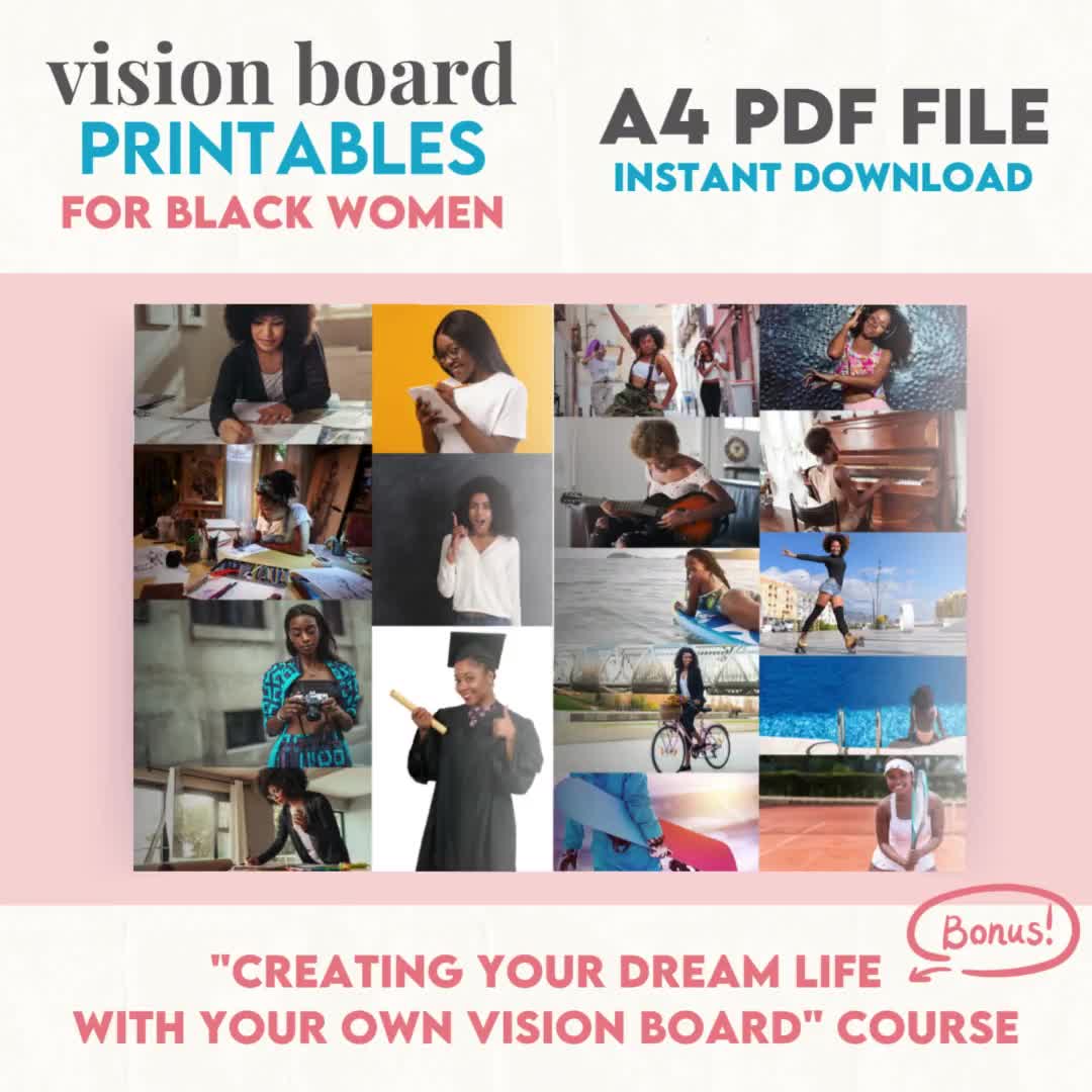 Vision Board Printable Black Woman, 2024 Vision Board Words, Black Woman Vision  Board Images, Self Love Vision Board, Christian Clip 