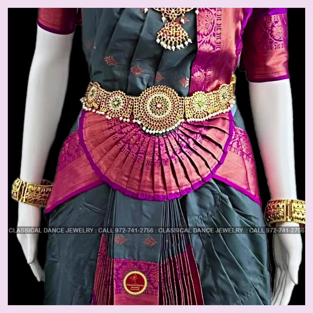 GREY PURPLE 38 Inch Pant Length Bharatanatyam Copper Zari Dance Costume Art  Silk, Dharmavaram Kanchi Classical Dance Jewelry 