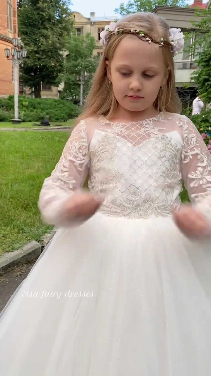 Gzcdress Girl's Long Sleeve Puffy First Communion Dress With Lace Embroidery - Flower Girl Wedding Dress Style 05 - View #10