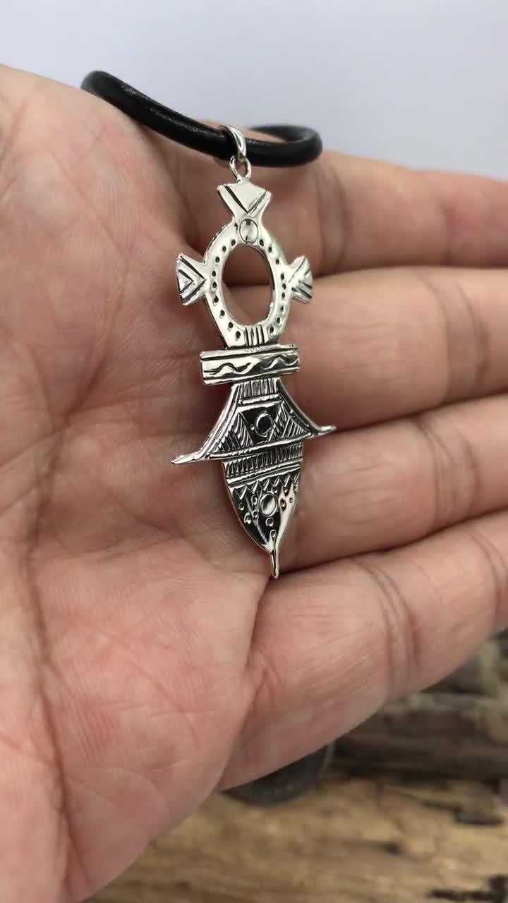 925 Sterling Silver Tuareg Cross Amulet Talisman Pendant Necklace 