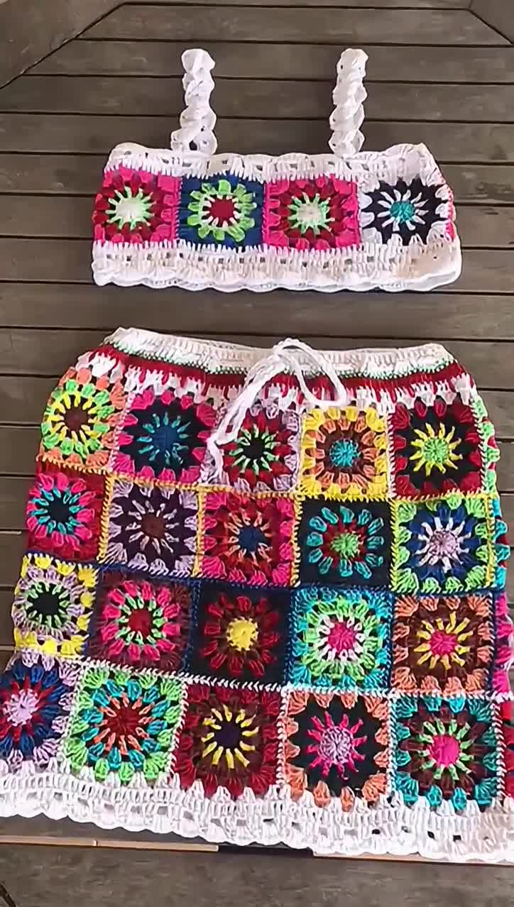 Crochet 2 Piece Set, Crochet Festival Top, Crochet Boho Top Crochet 2 Piece Set, Crochet Festival Top, Crochet Boho Top