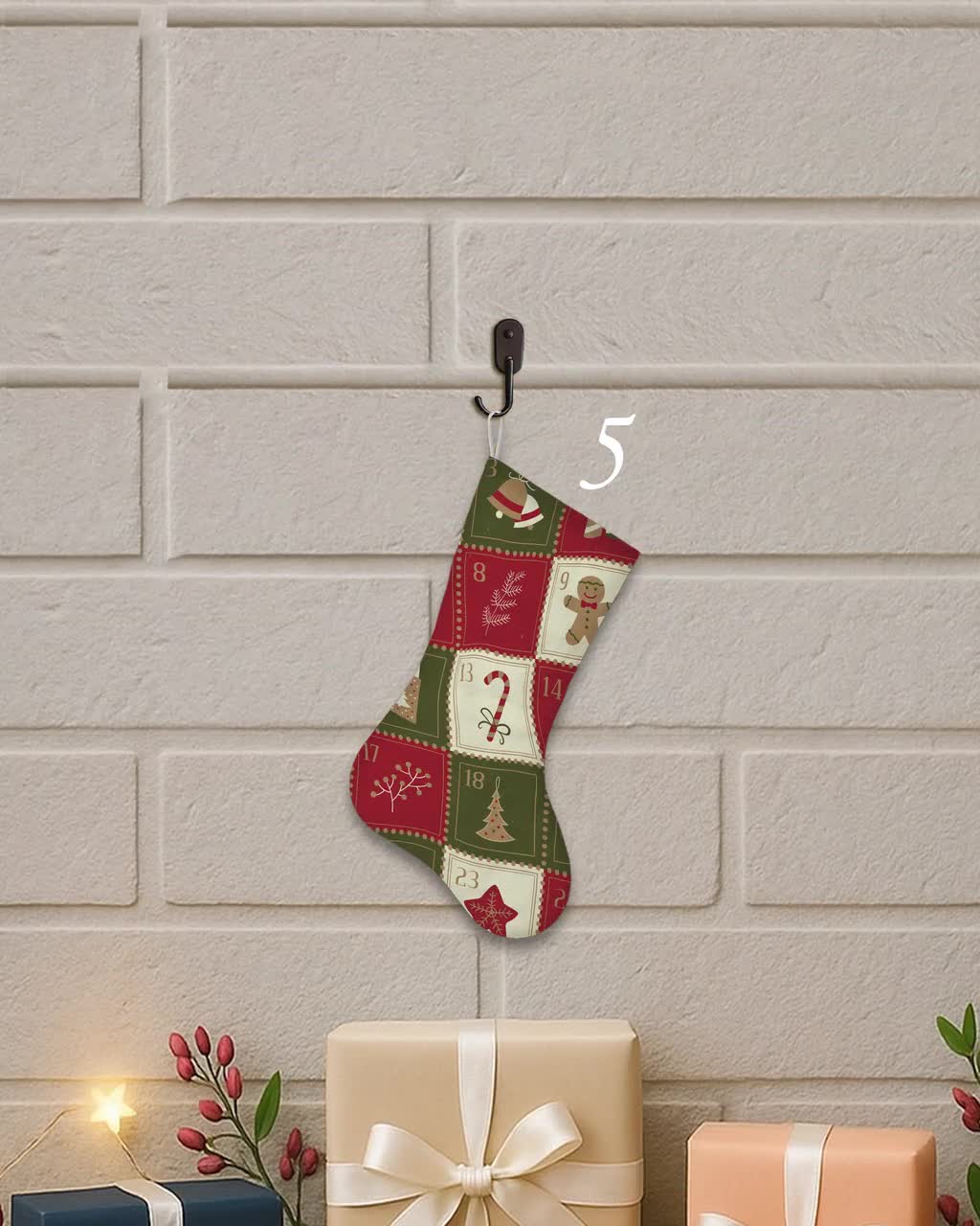 サンタクロースのストッキング、赤と緑のホリデーソックス、クリスマス