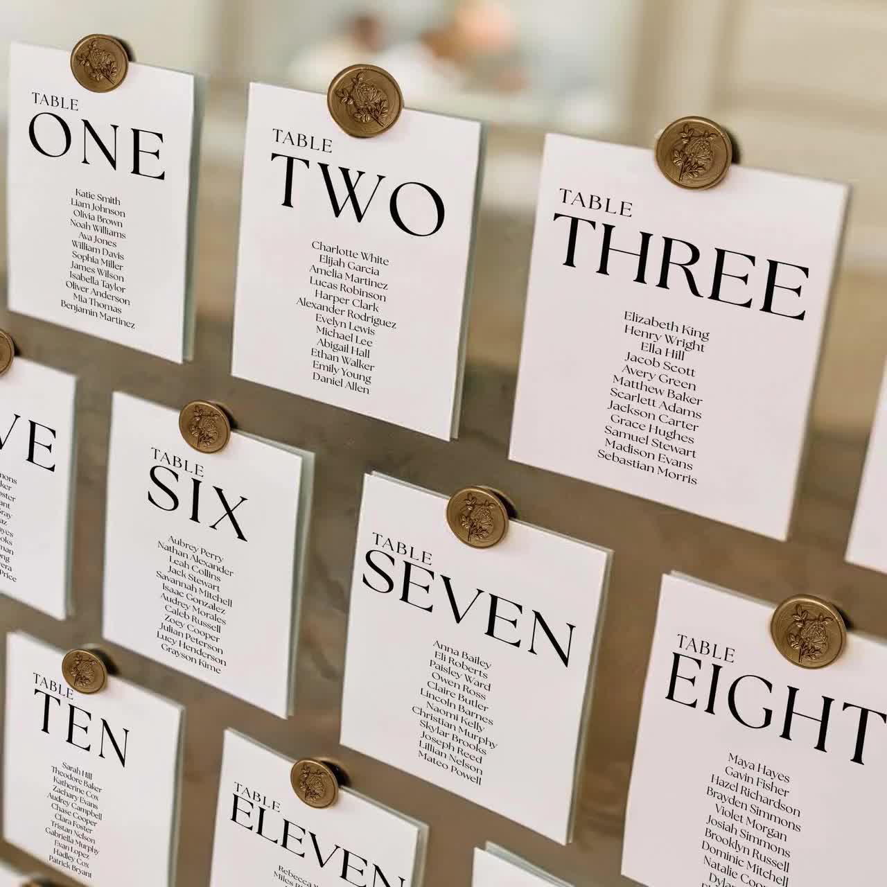 Set of 6 Premium Wedding Seating Charts With Gold Wax Seals Set of 6 Premium Wedding Seating Charts With Gold Wax Seals
