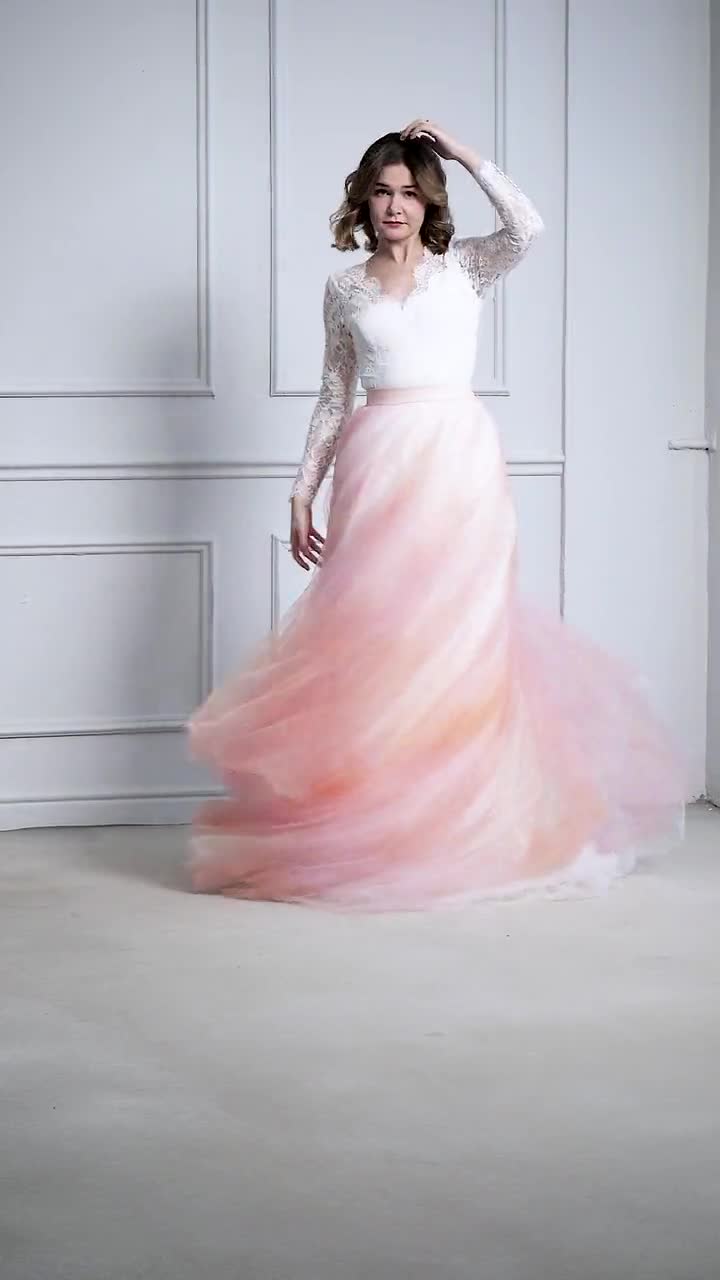 Monica & Aquarelle - two piece bridal separates set / bridal bodysuit and a  watercolor wedding tulle skirt set / unique ooak wedding dress