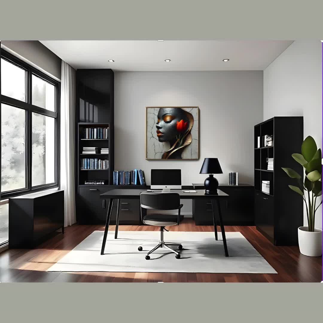 ひび割れた美しさ - 赤いチューリップを持つ黒人女性の肖像, image size:1080x1080