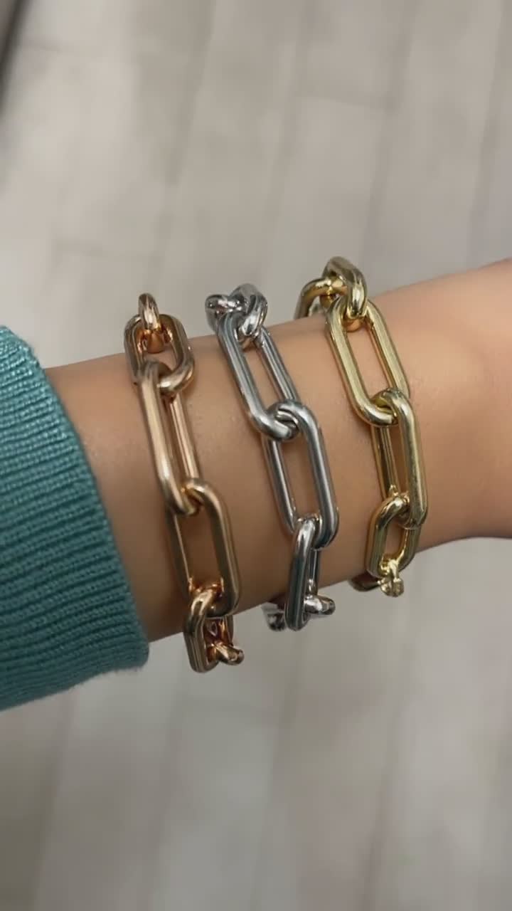 14K Italian Gold, Rose Gold, White Gold, Rectangle Link