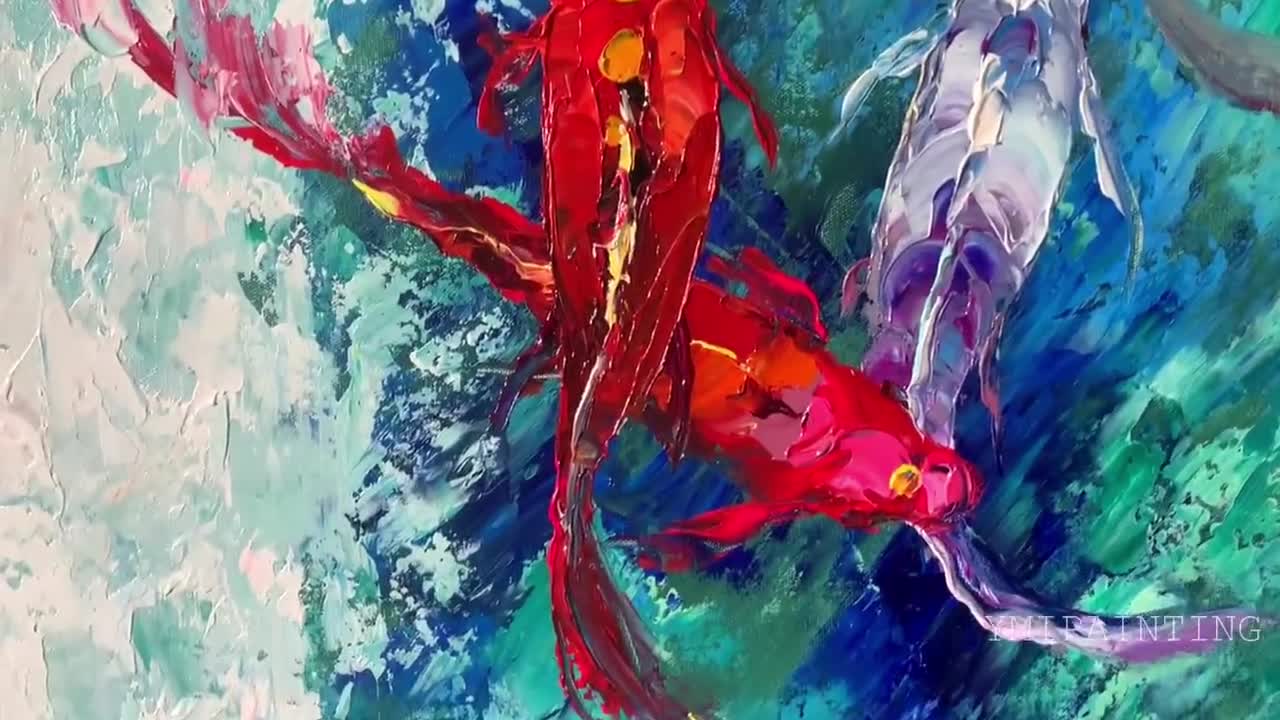 色鮮やかな鯉の絵画：大型抽象風水アート - Etsy 日本