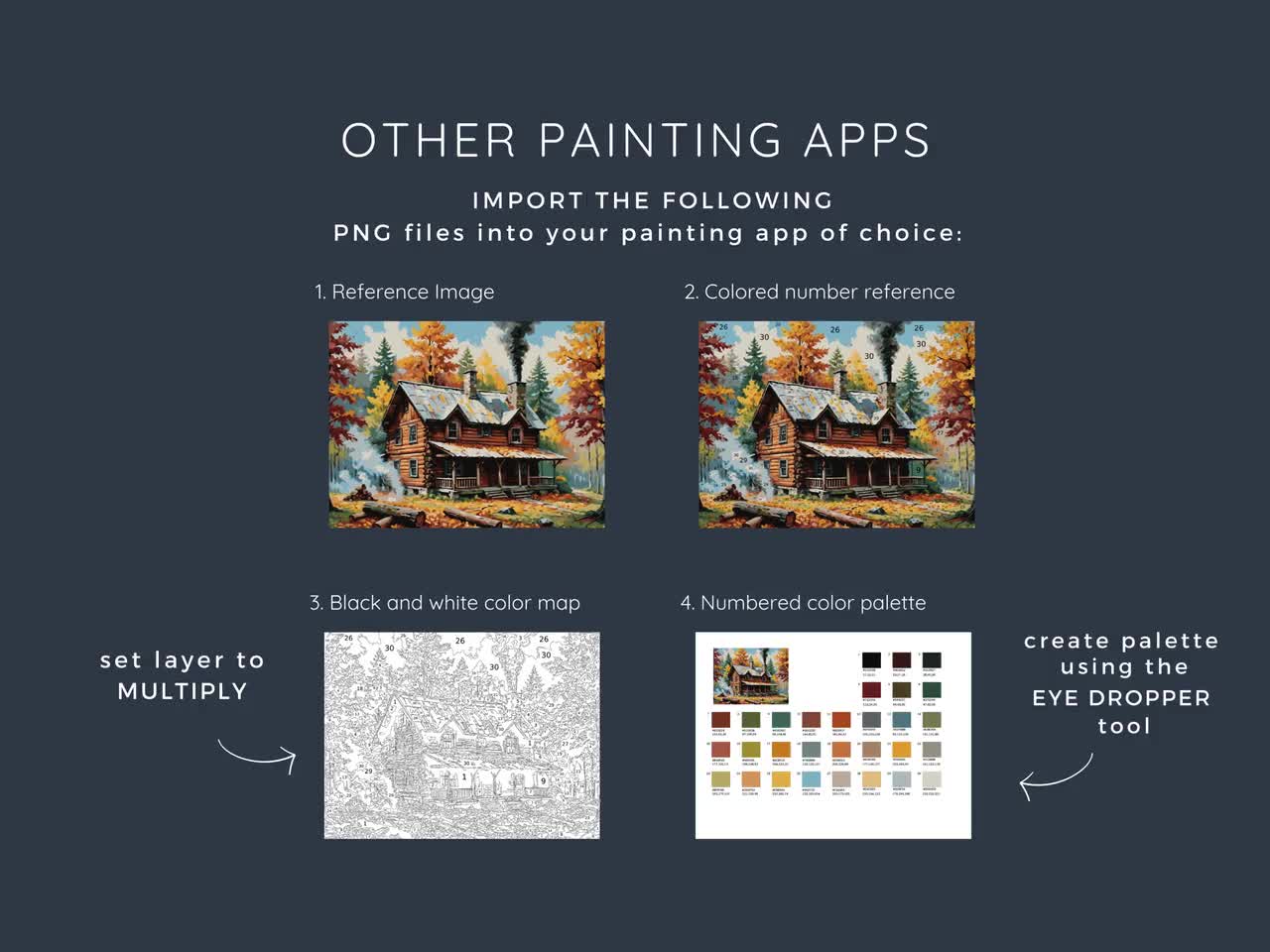 Paint by Numbers Fall, Cozy Cabin, Autumn PBN, Digital Coloring Pages, DIY  Art Kit, Procreate, Sketchbook, 30 Colors, Instant Download WP85, image size:1280x960