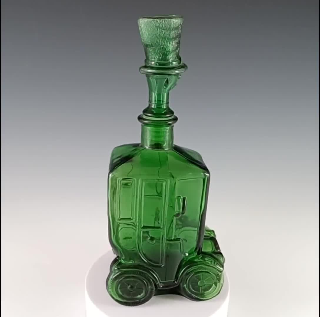 Taiwanese Empoli Style Green Glass Car Decorative Bottle & Glasses