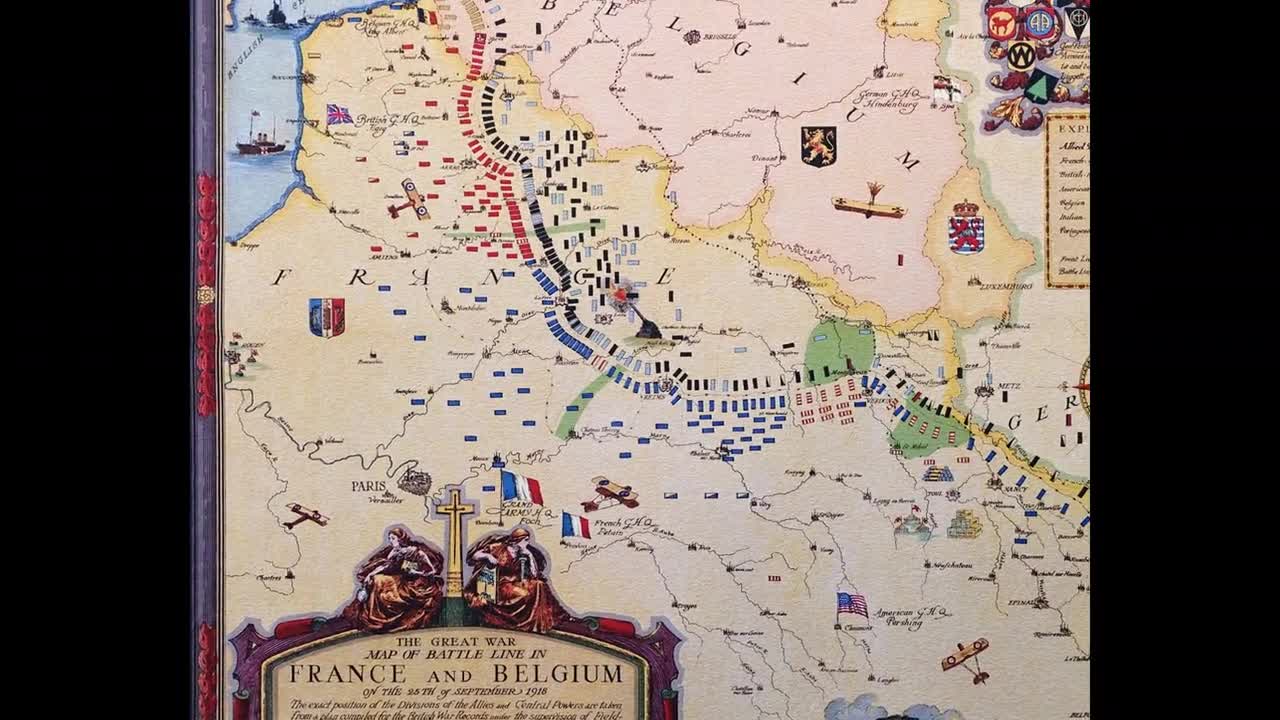 1918 年の第一次世界大戦の戦場地図。驚くほど詳細で、注目に値する