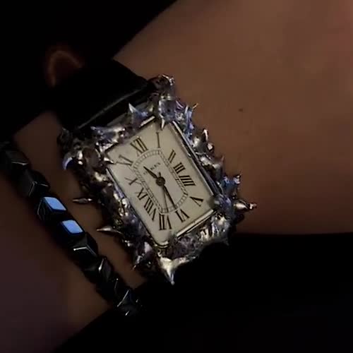 Custom 1of1 Silver Analog Watch Cyber Sigilism Spikes Tattoo