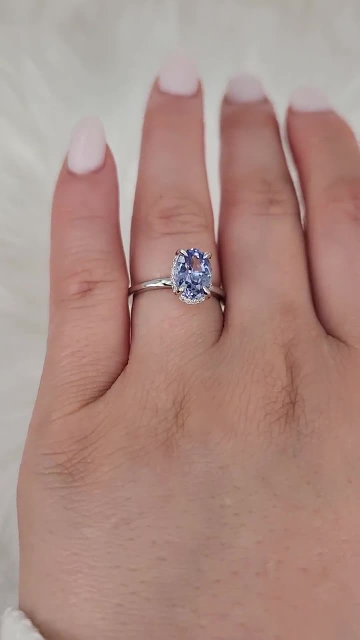 2.49ct Waverly 14kt Cornflower Sapphire Diamond Unique Hidden Halo Ring Oval Sapphire Ring Sapphire Solitaire Ring Sapphire Engagement Ring
