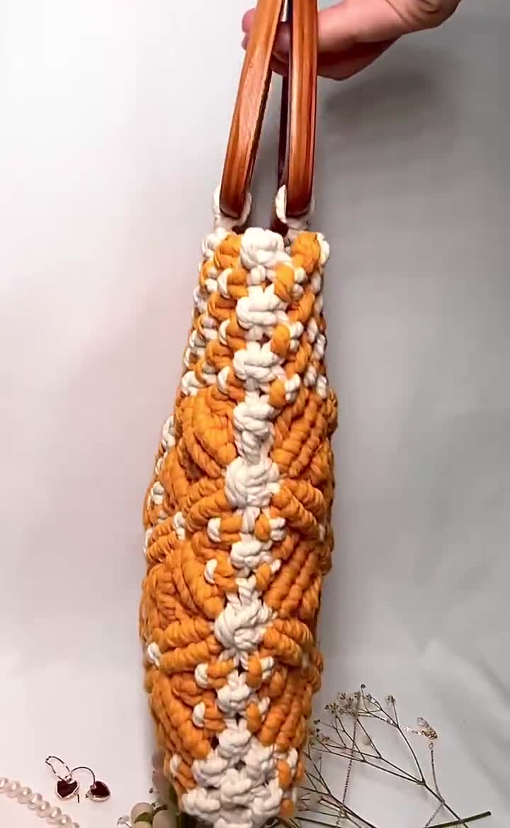 Jolene Bag - Cotton macrame bag with cane handles - Anju Jewelry