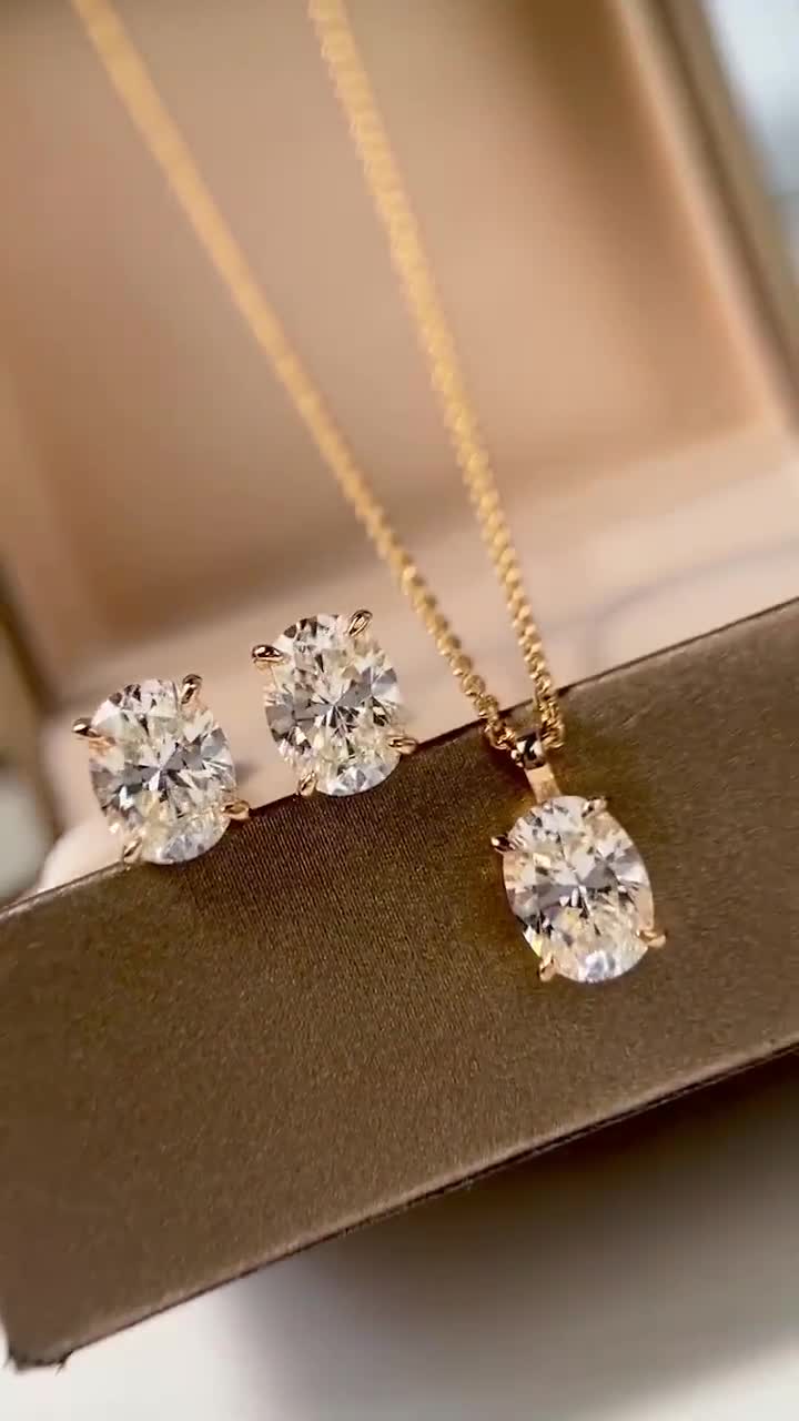 High quality 1.25 CT oval diamond necklace& earring, 18k rose gold plated  S925, best gift for her