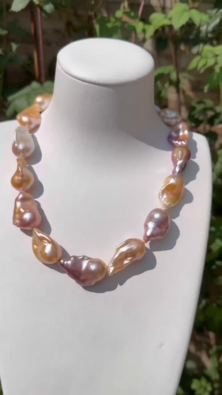 18inch 15-18x20-25mm Natural Color Large Baroque Pearl Necklace