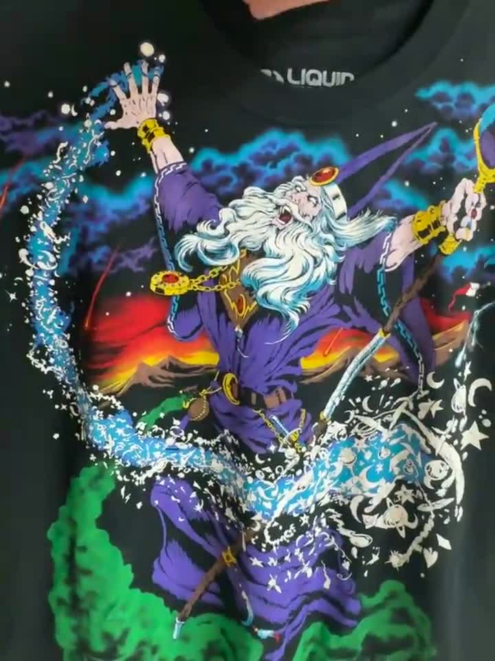 Liquid Blue Mystical Wizard Graphic Tee, Dark Fantasy Tee, Wizard