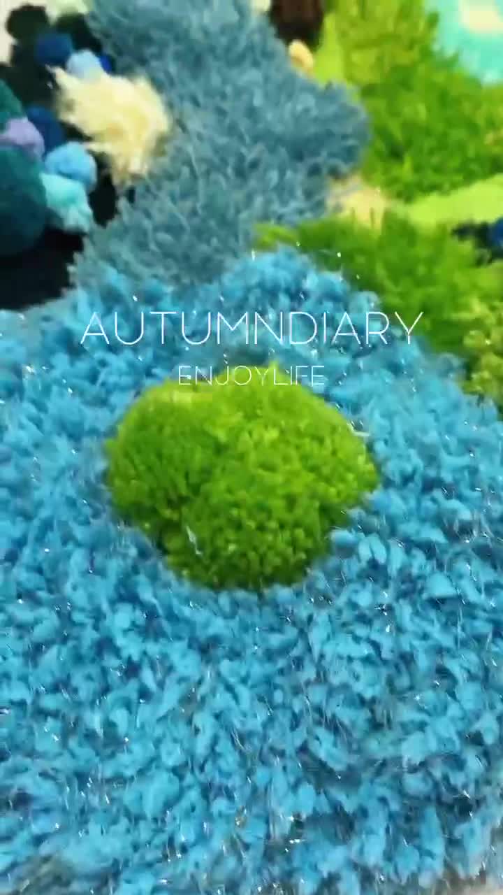手編みの苔ラグ：緑の草のカーペット、ふわふわのアートラグ - Etsy 日本