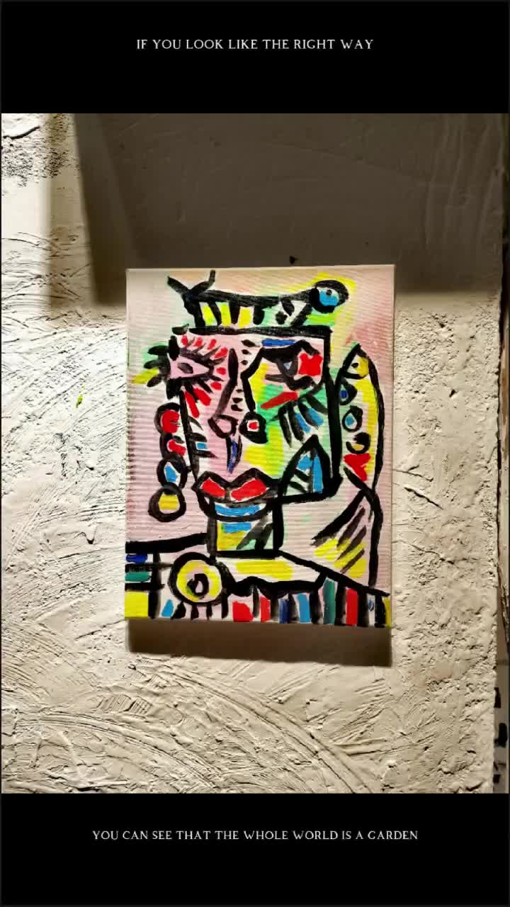 Arte abstracto del hombre: pintura de grafiti al estilo Basquiat sobre lienzo video poster