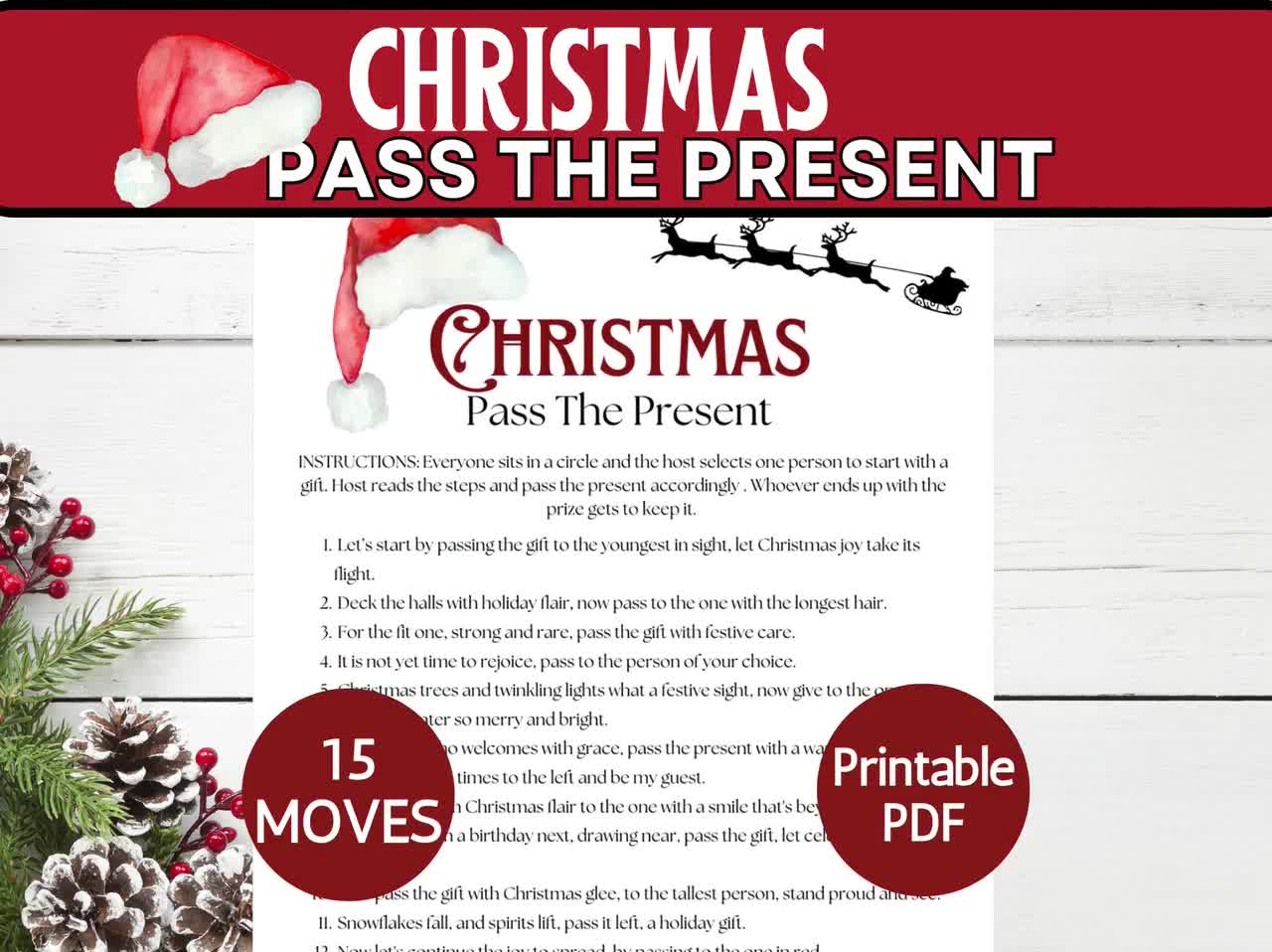 Christmas Pass the Present Game, Christmas Pass the Gift, Holiday Family  Game, Printable Games, Xmas Coworker Office Gift Exchange Party