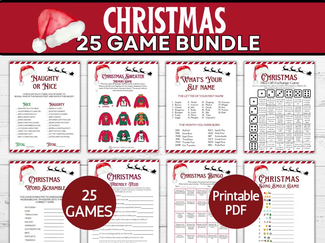 Christmas Game Bundle, Christmas Party Games, Family Christmas Games,  Coworker Office Gift Exchange Games Left Right Game Printable Download