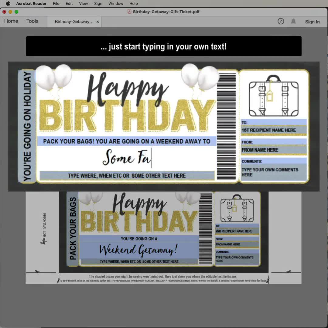 Weekend Away Voucher Template Gift Certificate Ticket Card - Printable  Birthday Trip, Getaway, Pack Your Bags, Hotel Stay - INSTANT DOWNLOAD