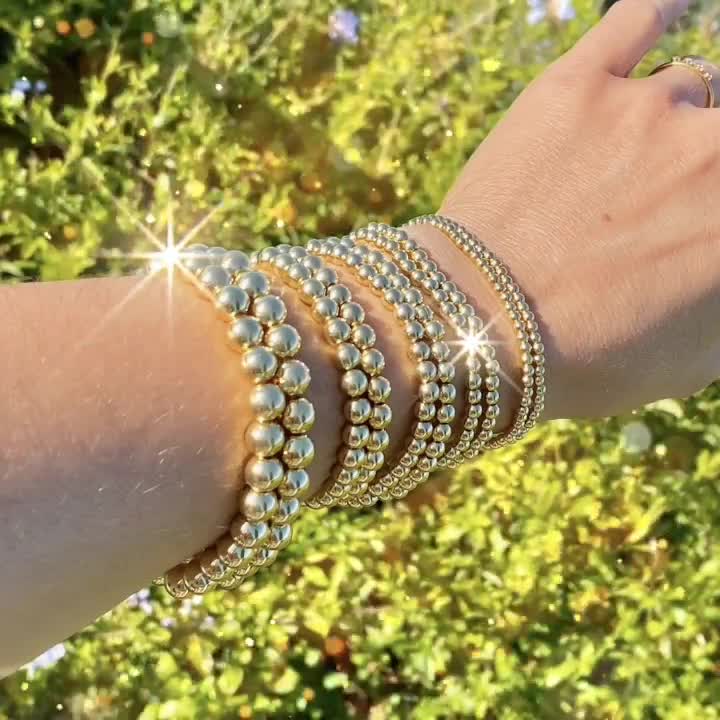 Buy Gold Beaded Bracelets, Gold Bead Elastic Bracelets, Gold