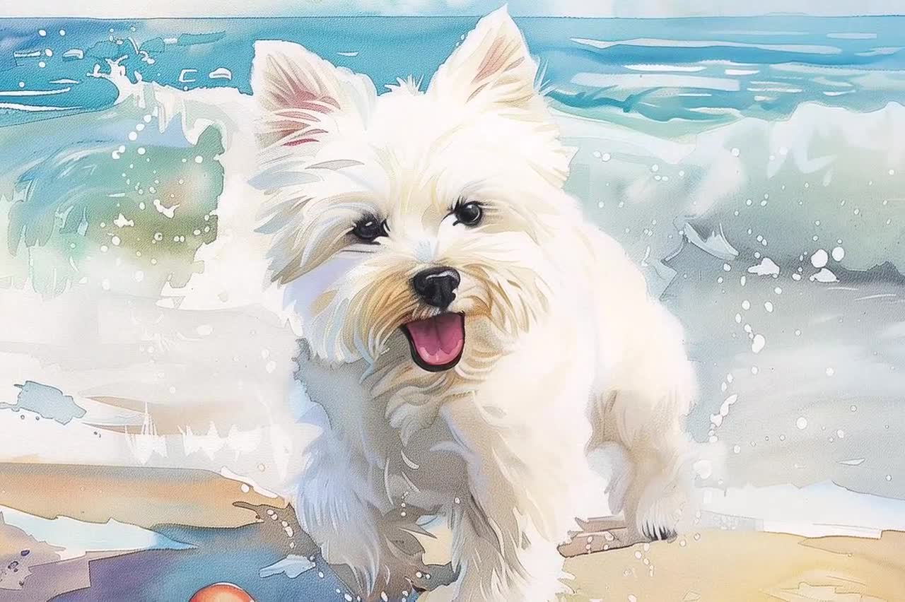 Original on sale Watercolor-Westie on the Beach II