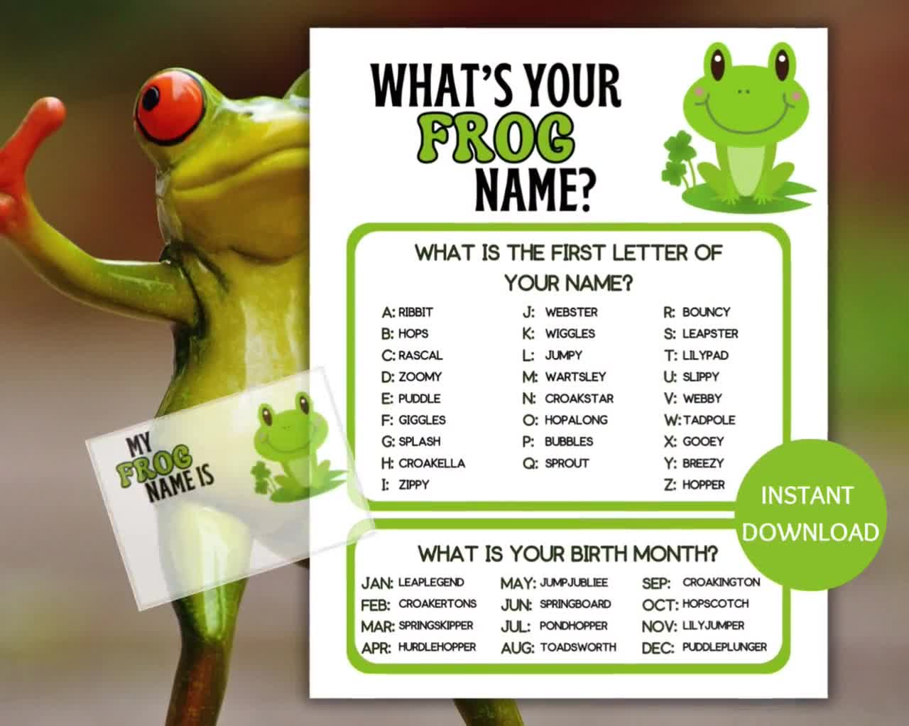 Frog Name Game Printable, What's Your Frog Name Game, Name Generator Game With Name Tags, Frog Birthday Party, Frog Baby Shower - Etsy frog-name-game-printable-what-s-your-frog-name-game-name-generator-game-with-name-tags-frog-birthday-party-frog-baby-shower-etsy