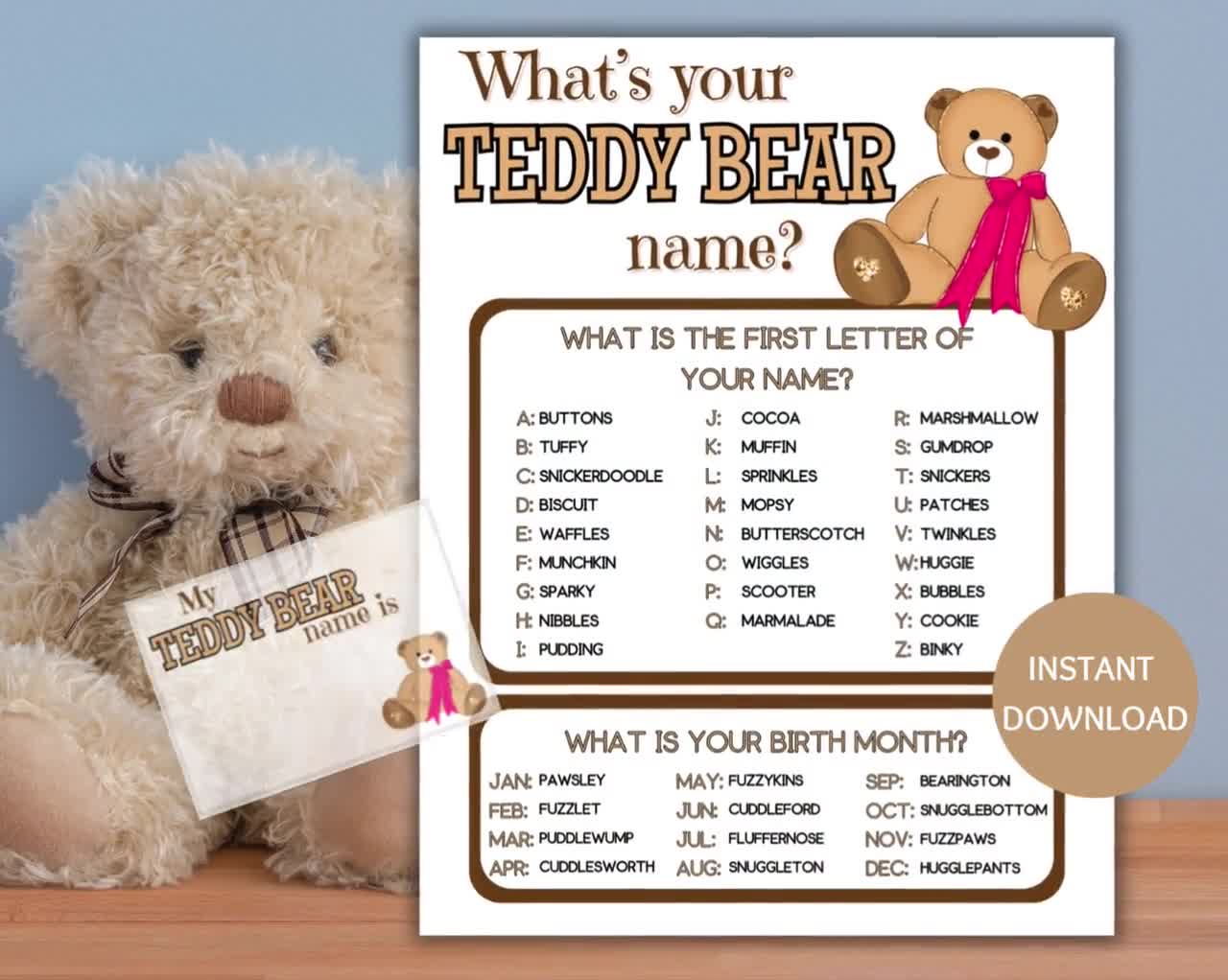 Most Popular Teddy Bear Names — free download