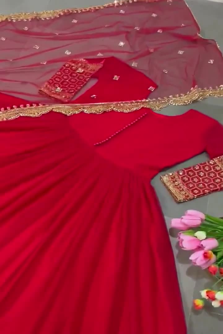 Buy Rose Gold Net Embroidered Mirror Work Anarkali Suit Party Wear Online  at Best Price | Cbazaar