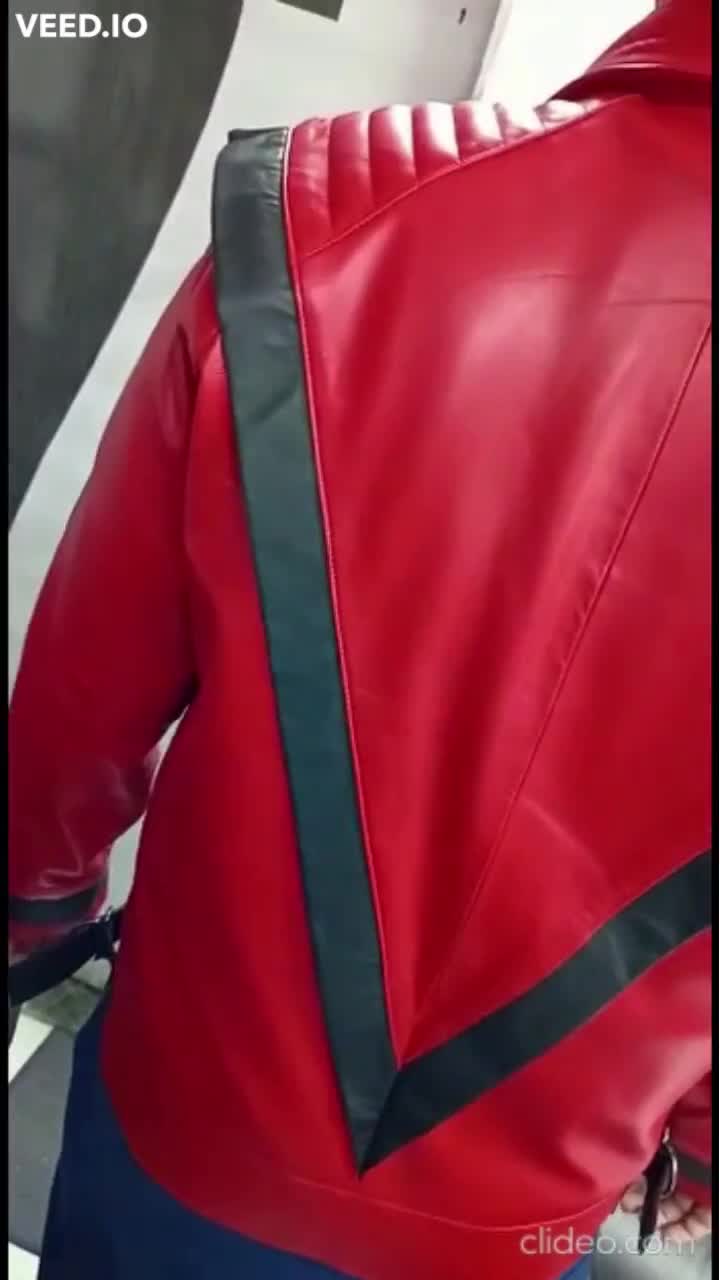 NOORI Men's RED & BLACK Leather Jacket, Inspired by Michael Style