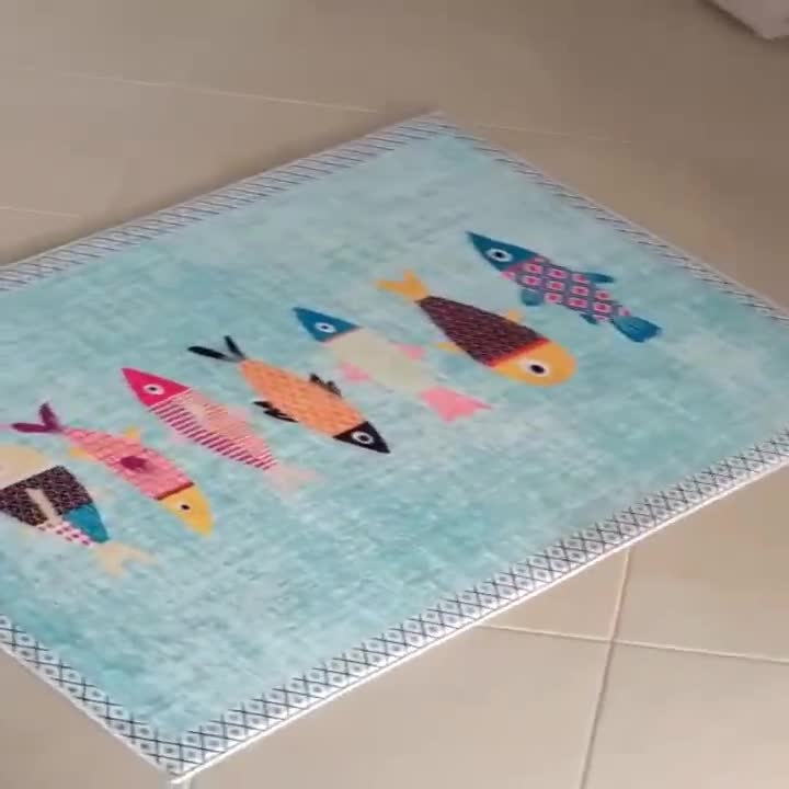 Fish Pattern Kitchen Rug Decorative Hallway Carpet Machine Washable Non  Slip Kitchen Mat Mudroom Mat 