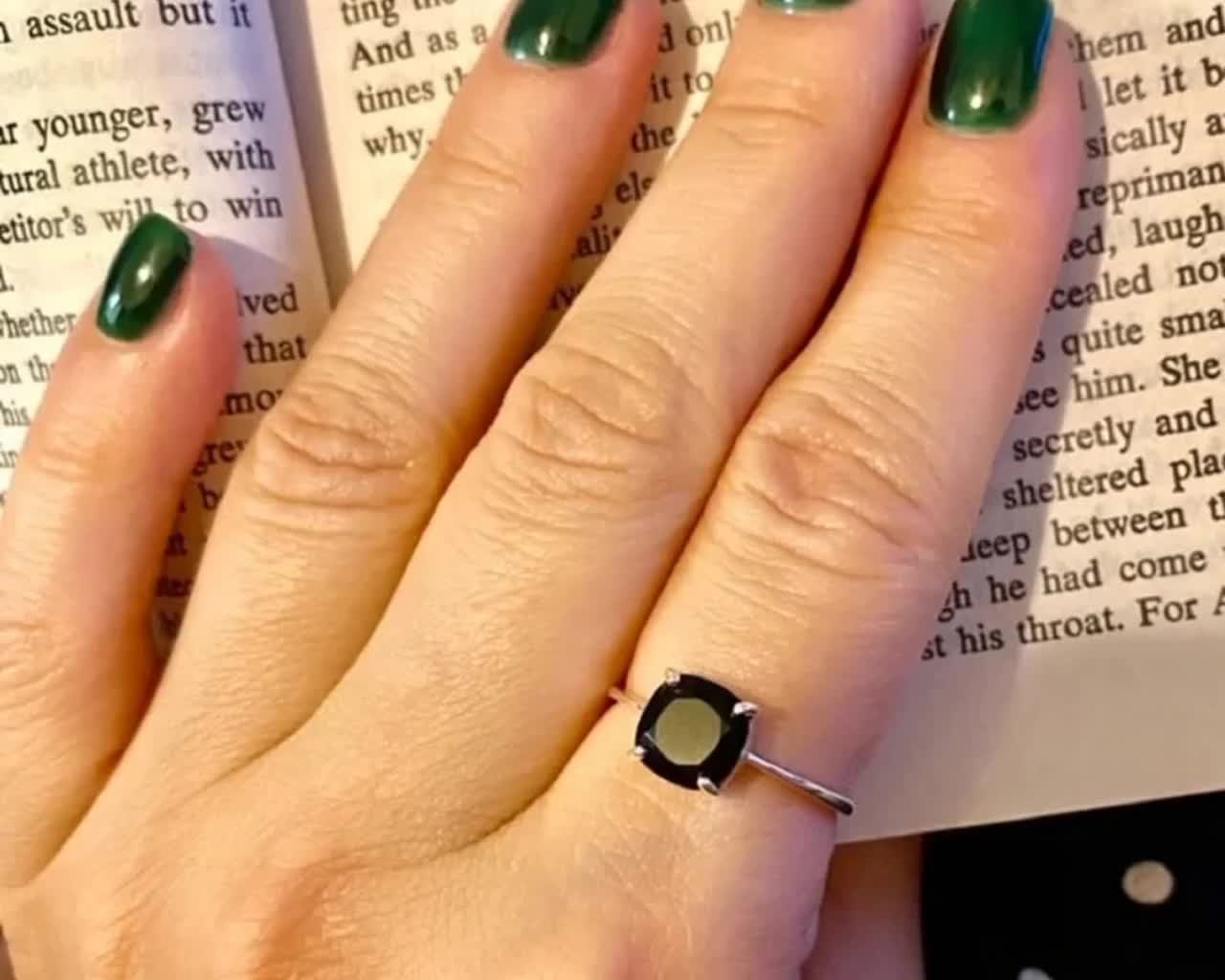 Black Onyx Ring, Black Stone Onyx Ring in Silver, Black Onyx Ring for Women, Solitaire Stacking Engagement Onyx Ring, Black Diamond Ring