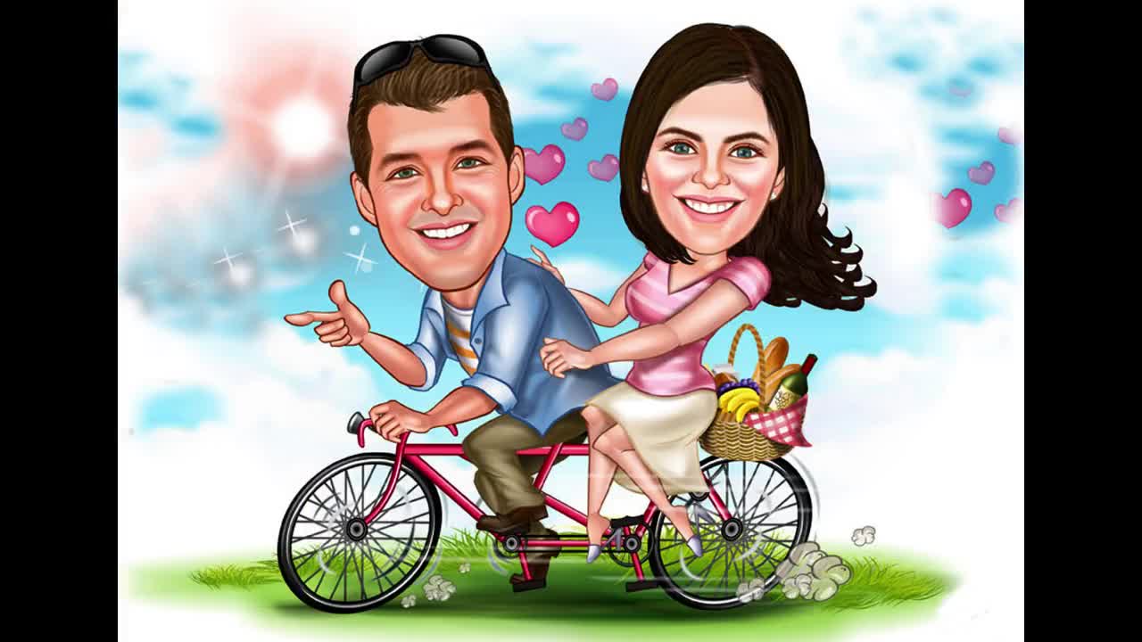 The Couple on Scooter - Custom Caricature Diamond Art - PaintingsCart