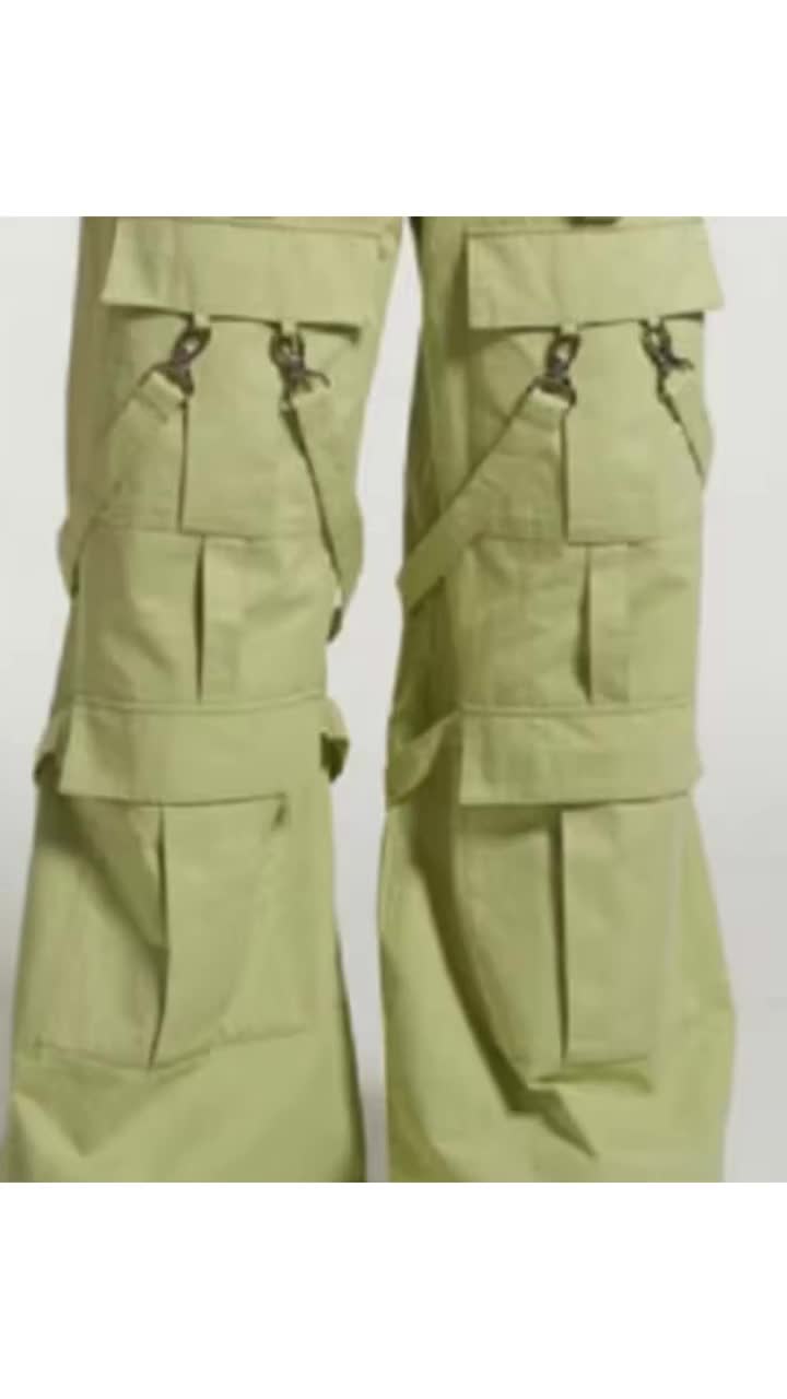 Urban Classics Mujer cintura alta Pantalones de tela Cargo seis bolsillos  verde