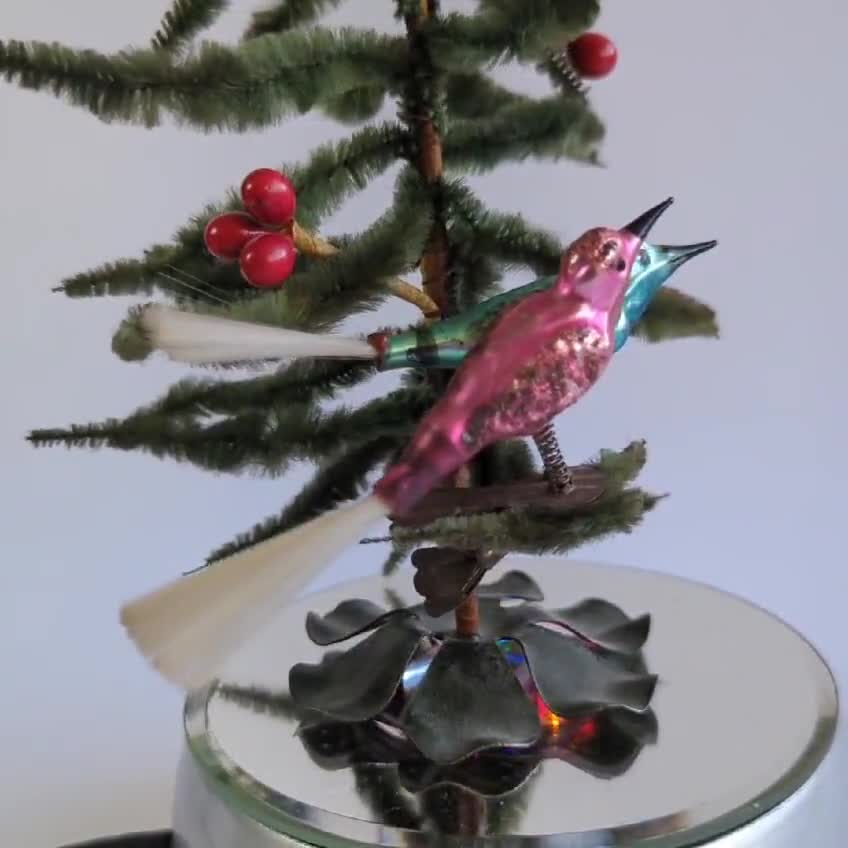Ancienne Décoration De Noël En Verre Soufflé - 2 Oiseaux - Vintage