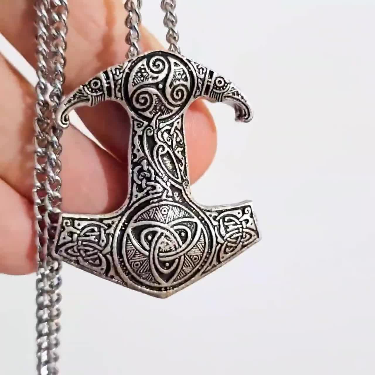 Ciondolo scorrevole in argento sterling 925 massiccio a forma di martello di Thor celtico - Gioielli Mjollnir - Rotoli e nodi celtici, gioielli vichinghi da uomo fatti a mano - Italia