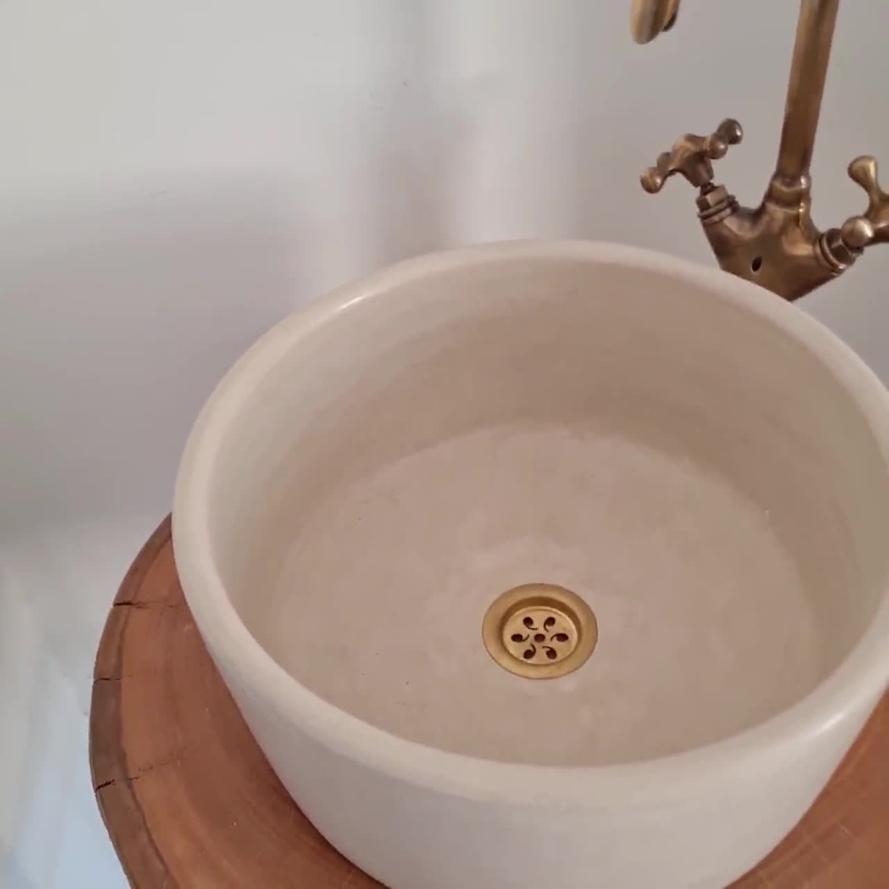 Mid Century Modern Natural Beige Bathroom Sink