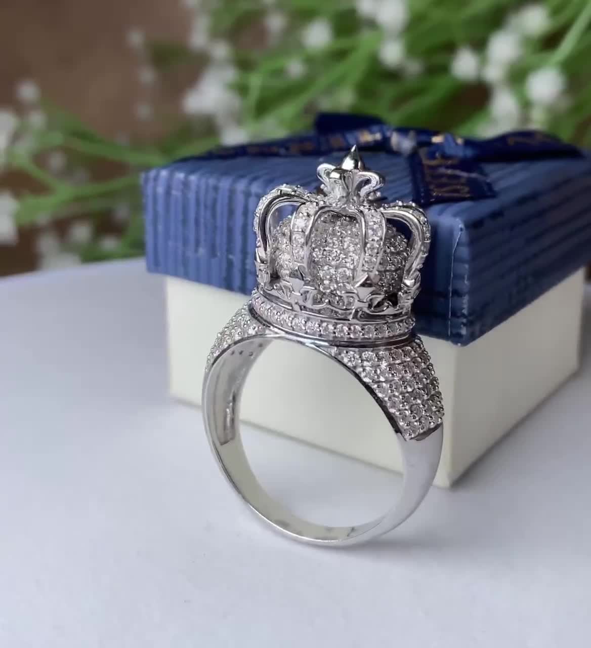 5.00 CT Round Diamond Crown King Statement Ring, Hip Hop
