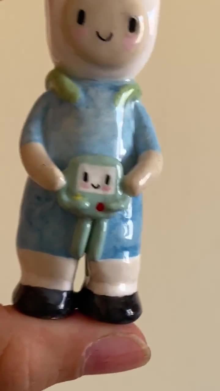 Adventure time Finn ceramic sculpture-pottery handmade craft-finn and jack  ceramic figurine,adventure time finn pottery ,adventure time gift, image size:720x1280