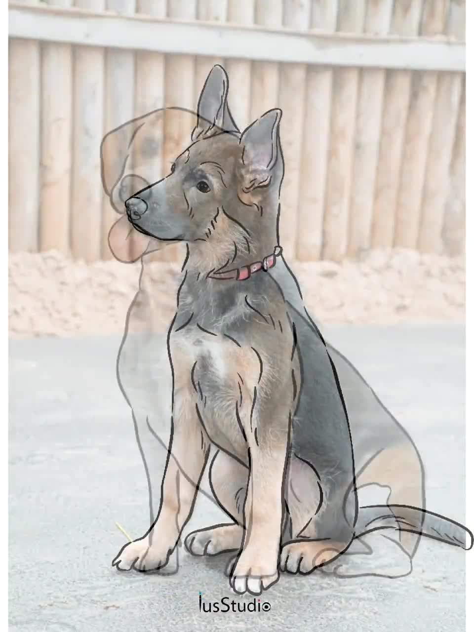 カスタムペット線画：犬の肖像画スケッチ（デジタル） - Etsy 日本