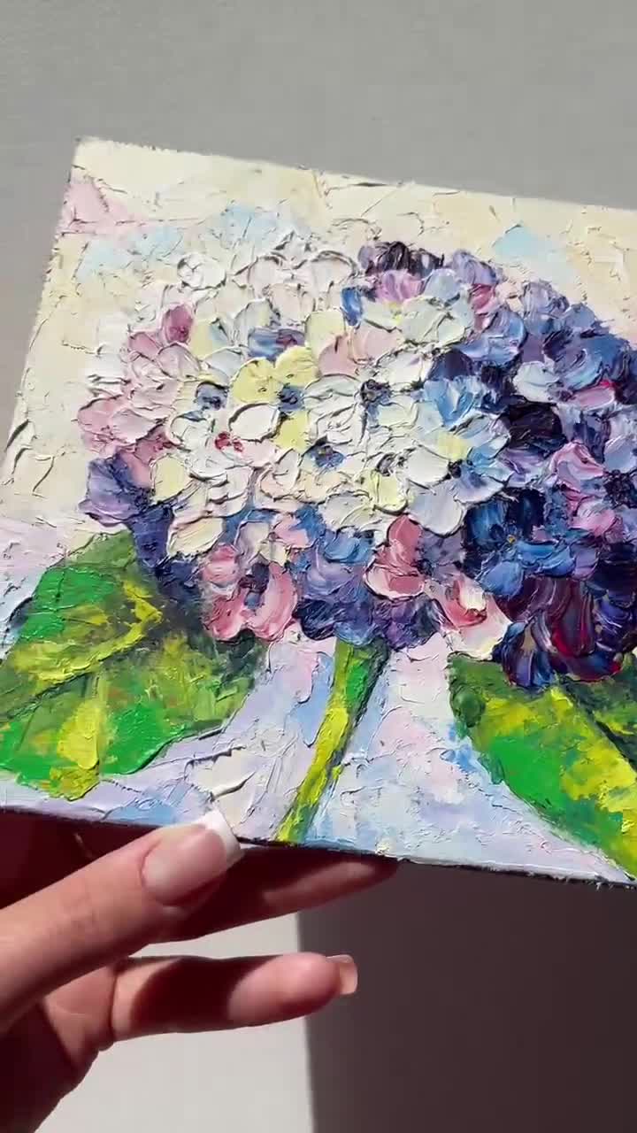Hydrangea Oil Painting Flower Original Art Small Painting Purple