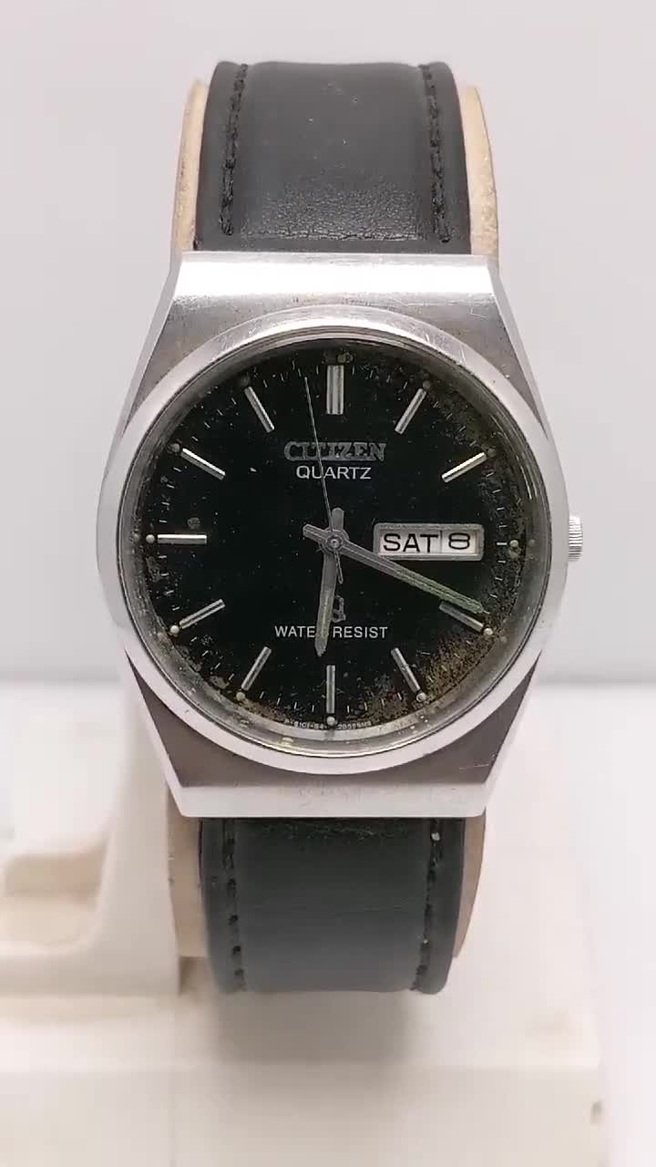 Vintage Citizen Quartz CQ 6101-S12525 Black Dial Day/date Men's