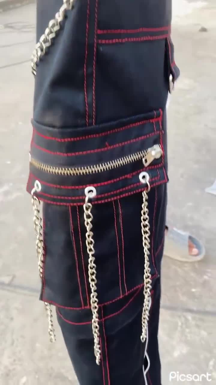 チェーン付きブラックゴシックパンクカーゴパンツ - オルタナティブ